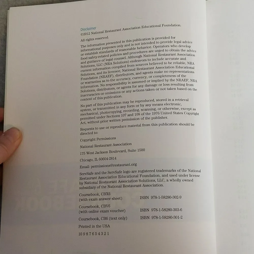 Servsafe Coursebook 6th Edition National Restaurant Association Textbook